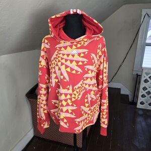 Adidas x FARM Rio XL Geometric Print Hoodie Pullover Red Yellow